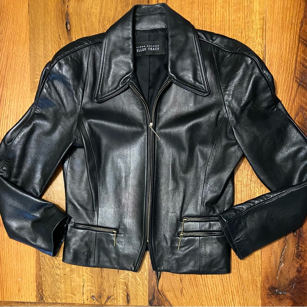Ellen Tracy Classic Lined Buttery Soft Black Leather Jacket, Size 10